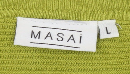 Masai Women Green L Relaxed Fit 3/4 Sleeve Knit Pullover Jumper