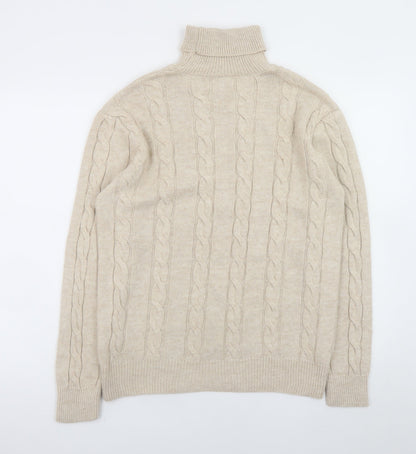 iets frans Women’s Beige Roll Neck Cable Knit Wool Jumper Size S