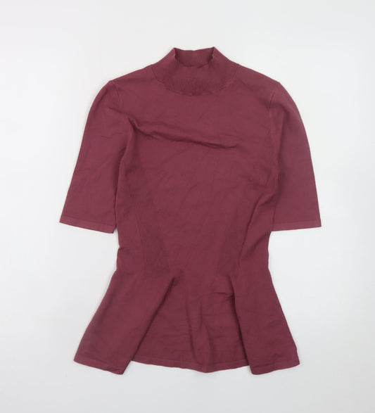 Massimo Dutti Women's Red Mock Neck Slim Fit Short Sleeve Top S
