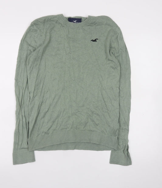 Hollister Men’s Green Crew Neck Cotton Blend Pullover Jumper Size S