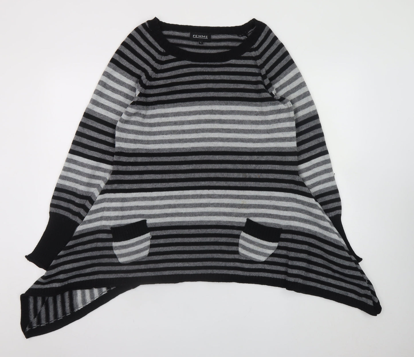Womens UK Size L Femme Grey Tunic Jumper