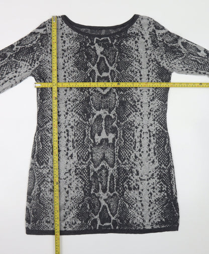 Next Women Grey Snake Print Knit Shift Dress Size 16
