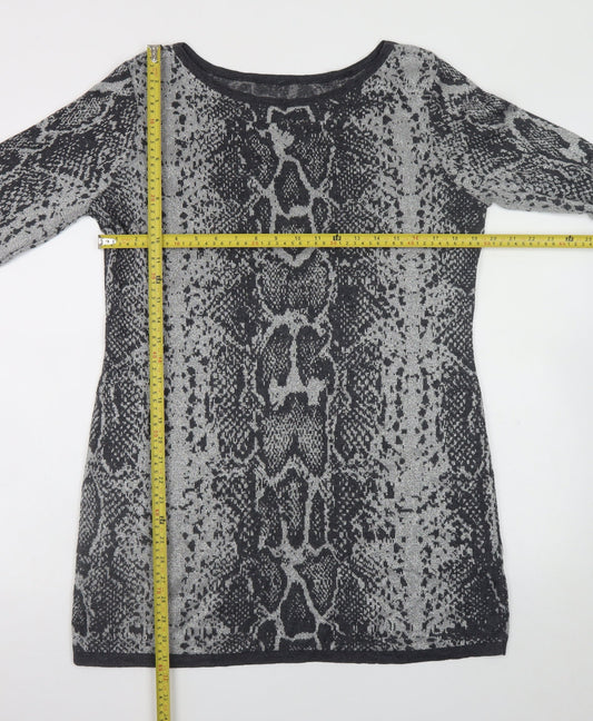Next Women Grey Snake Print Knit Shift Dress Size 16