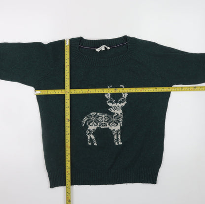 Fat Face Women's Green Wool Blend Animal Jumper Size 14