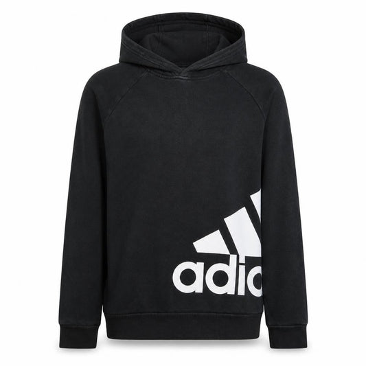 Front view of Adidas boys’ black pullover hoodie 15-16 years fleece logo sweatshirt