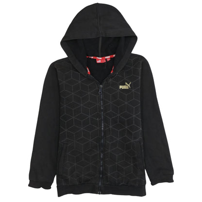 Puma Boys Black Full Zip Hoodie 12 Years Fleece Geometric Print