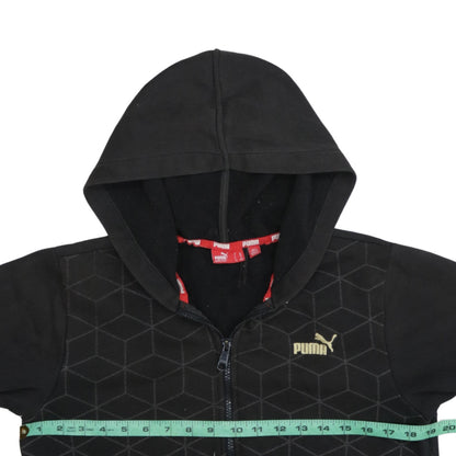 Puma Boys Black Full Zip Hoodie 12 Years Fleece Geometric Print