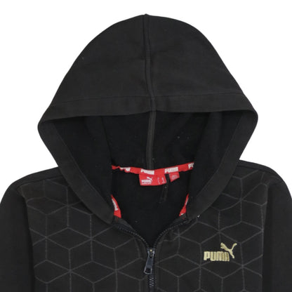Puma Boys Black Full Zip Hoodie 12 Years Fleece Geometric Print