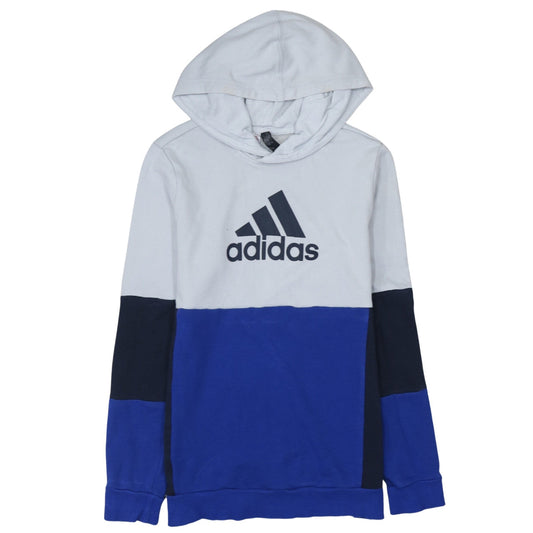 Adidas Boys Blue Colourblock Pullover Hoodie 14 Years Cotton Blend
