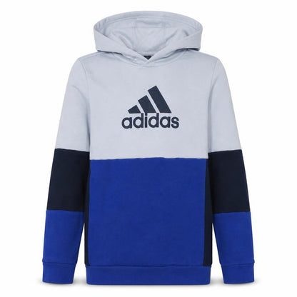 Adidas Boys Blue Colourblock Pullover Hoodie 14 Years Cotton Blend