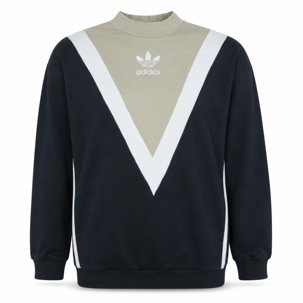Front view of Adidas Women Beige Black Crew Neck Long Sleeve Sweatshirt UK 10
