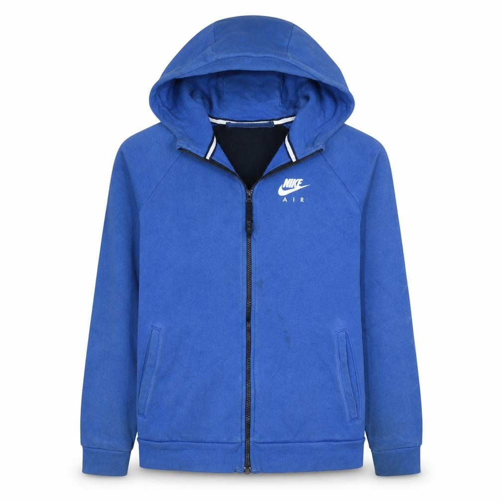 Front view of Nike boys’ blue full zip hoodie air logo 13-15 years fleece