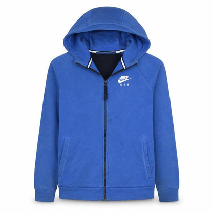 Front view of Nike boys’ blue full zip hoodie air logo 13-15 years fleece
