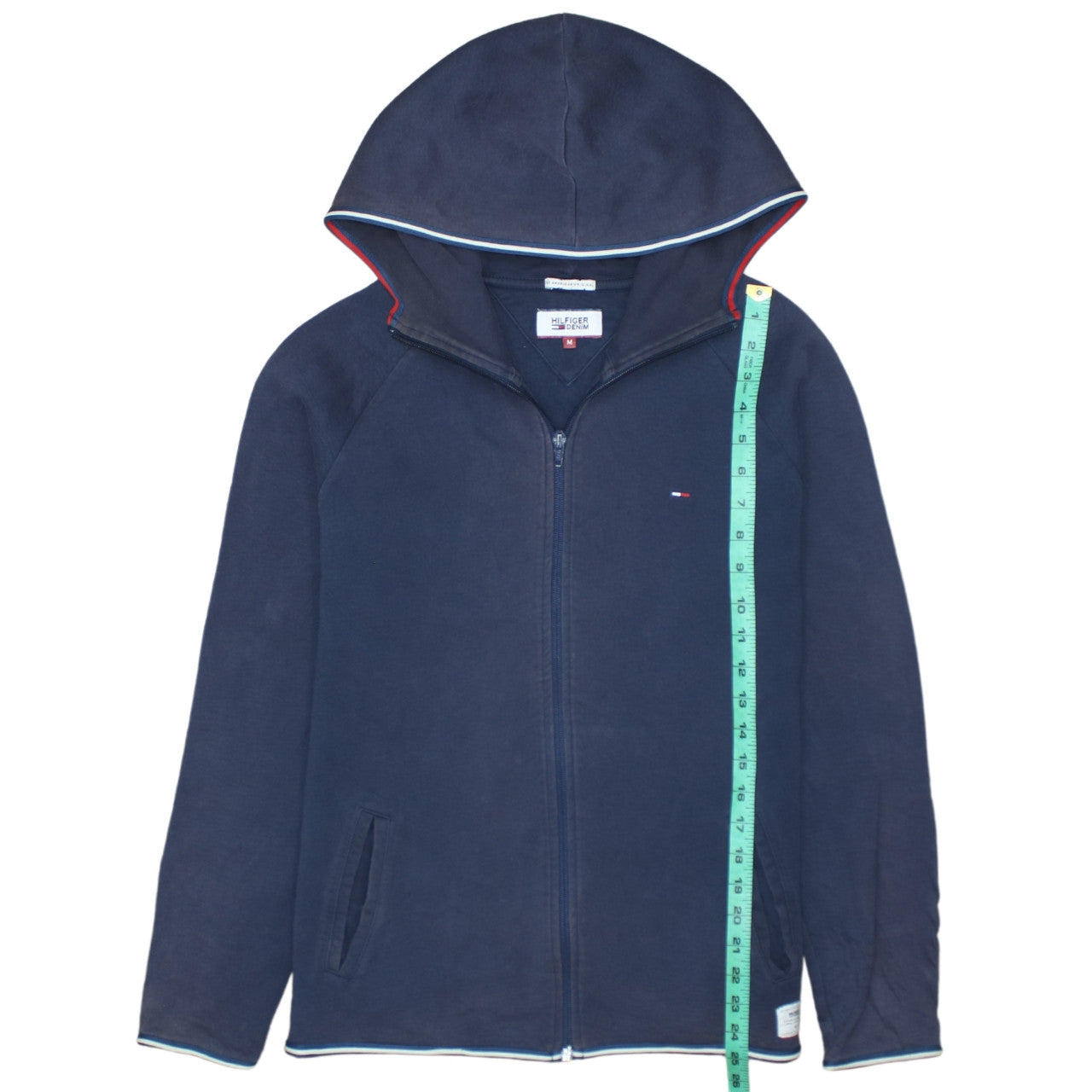 Mens UK Size M Hilfiger Denim Blue Full Zip Hoodie