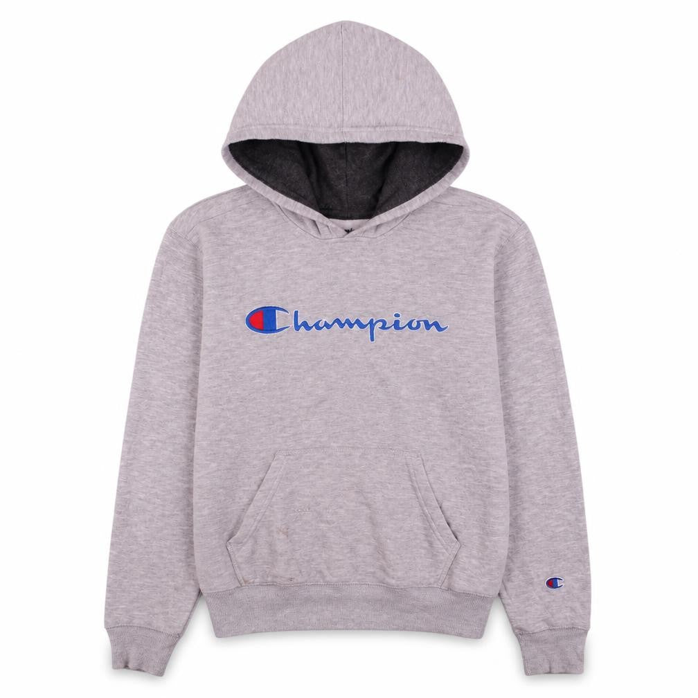 Champion Boys Grey Pullover Hoodie M Fleece Lined Logo Sweatshirt