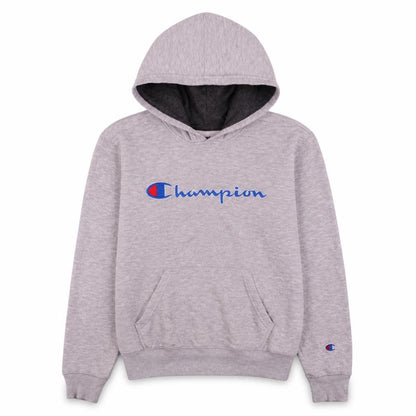 Champion Boys Grey Pullover Hoodie M Fleece Lined Logo Sweatshirt