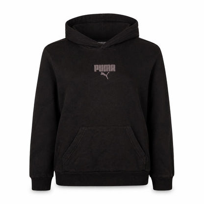 Front view of PUMA Teens Black Pullover Hoodie L Logo Cotton Sweatshirt