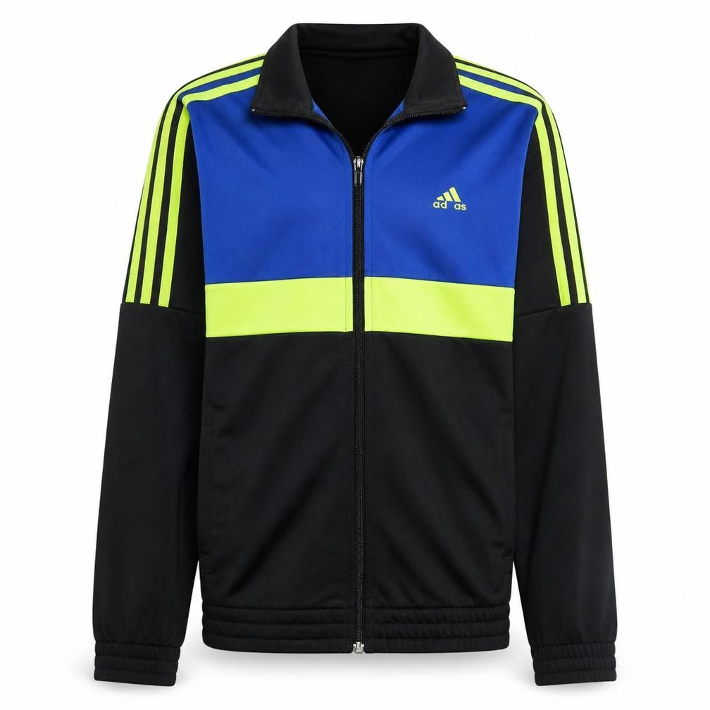 Front view of Adidas boys’ blue black track jacket, size 13-14, years full zip activewear