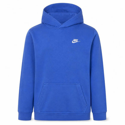Front view of Nike boys’ blue xl pullover hoodie sweatshirt fleece logo casual top