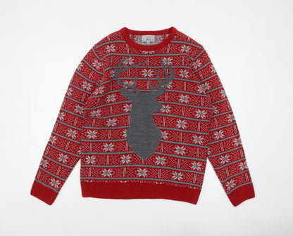 Marks and Spencer Men's Red Fair Isle Reindeer Christmas Jumper M