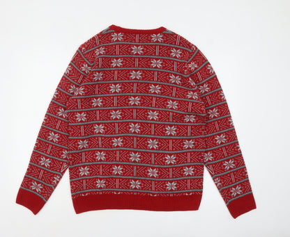 Marks and Spencer Men's Red Fair Isle Reindeer Christmas Jumper M