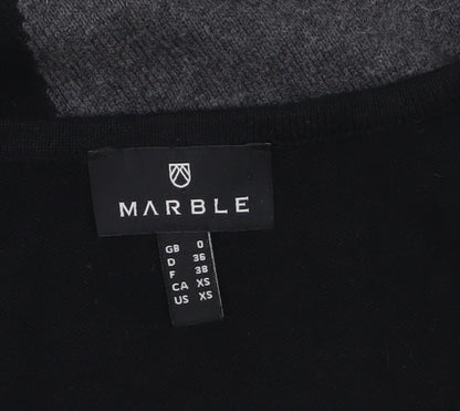 Marble Womens XS Black Geometric V-Neck Cotton Jumper