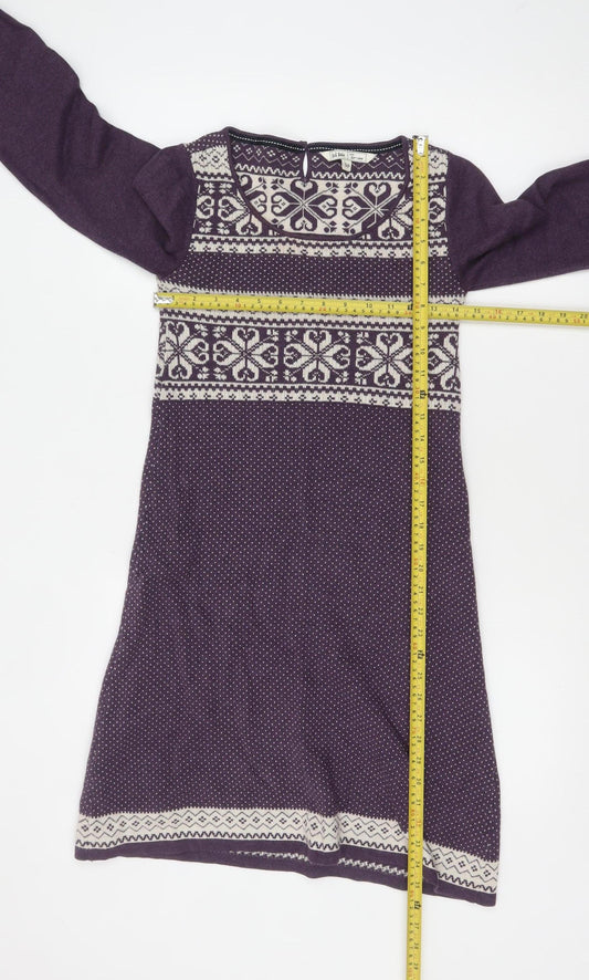 Fat Face Women’s Purple Fair Isle Wool Blend Tunic Jumper Size 10