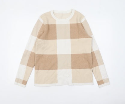 Bonmarché Womens Beige Check Knit Pullover Jumper Size 12