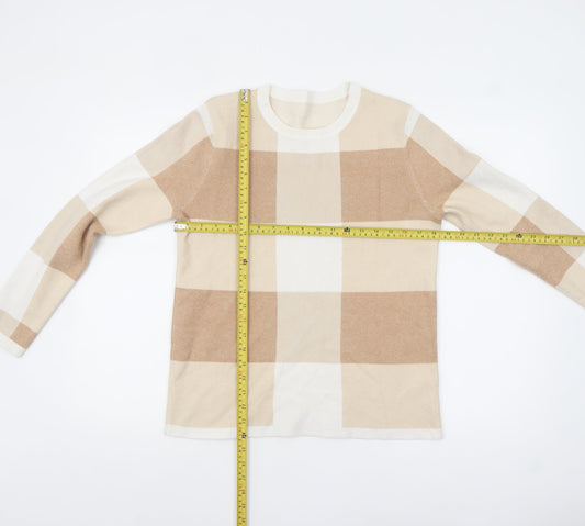 Bonmarché Womens Beige Check Knit Pullover Jumper Size 12