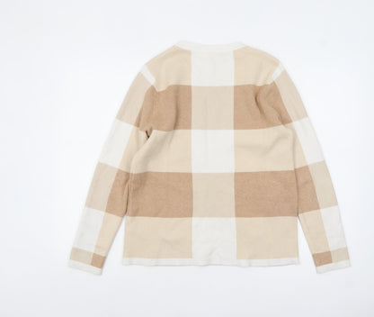 Bonmarché Womens Beige Check Knit Pullover Jumper Size 12