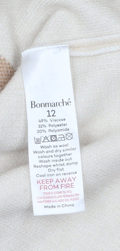 Bonmarché Womens Beige Check Knit Pullover Jumper Size 12