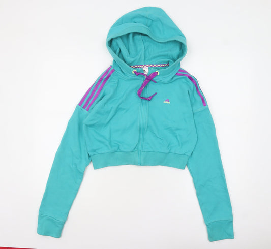 Womens UK Size 12-14 adidas Blue Full Zip Hoodie
