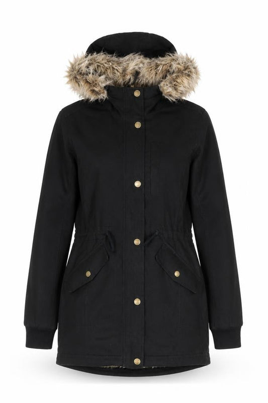 Hollister Womens Black Faux Fur Hooded Parka Coat XS
