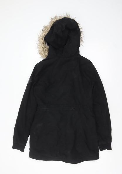 Hollister Womens Black Faux Fur Hooded Parka Coat XS