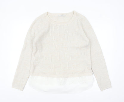 George Women’s Beige Knit Lace Hem Pullover Jumper Size 14