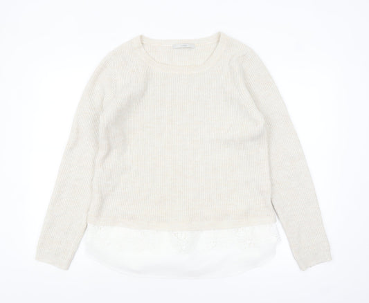 George Women’s Beige Knit Lace Hem Pullover Jumper Size 14