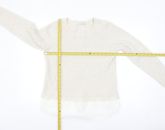 George Women’s Beige Knit Lace Hem Pullover Jumper Size 14
