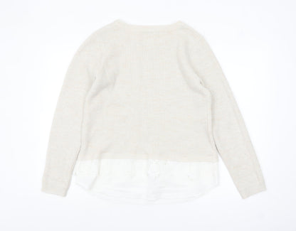 George Women’s Beige Knit Lace Hem Pullover Jumper Size 14
