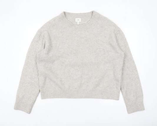H&M Womens Beige Wool Blend Ribbed Knit Jumper Size 14