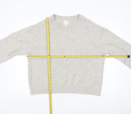 H&M Womens Beige Wool Blend Ribbed Knit Jumper Size 14