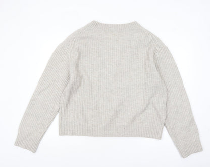 H&M Womens Beige Wool Blend Ribbed Knit Jumper Size 14