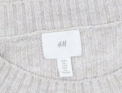 H&M Womens Beige Wool Blend Ribbed Knit Jumper Size 14