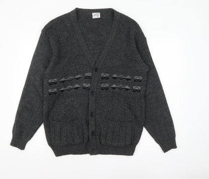 Menswear Men's Grey L Chunky Knit Geometric Button Cardigan