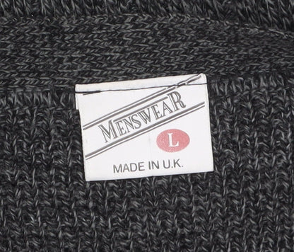 Menswear Men's Grey L Chunky Knit Geometric Button Cardigan