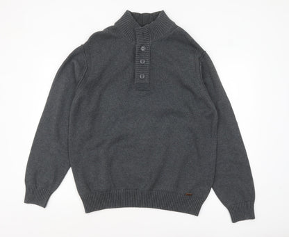 Rocha John Rocha Men's Grey Cotton Henley Jumper XL