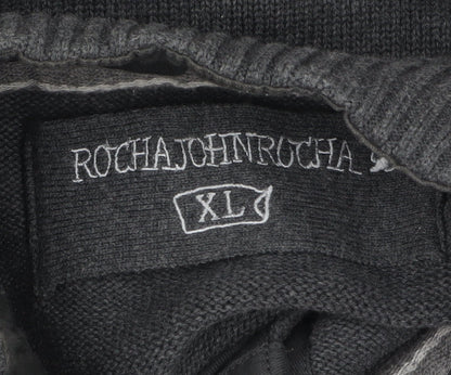 Rocha John Rocha Men's Grey Cotton Henley Jumper XL