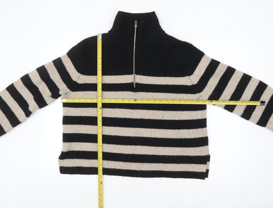 New Look Women’s Black Beige Striped High Neck Half Zip Jumper Size 18