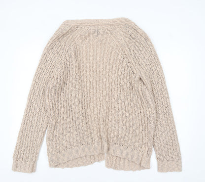 Forever 21 Women Beige Chunky Knit Long Sleeve Cardigan L