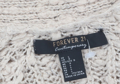 Forever 21 Women Beige Chunky Knit Long Sleeve Cardigan L