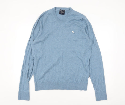 Abercrombie & Fitch Men's Blue Wool Cotton V-Neck Jumper XL